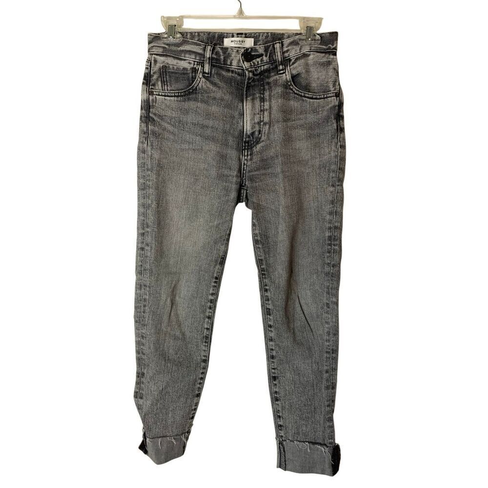 Moussy mid-rise straight-leg jeans raw hem washed black/gray women's size 25